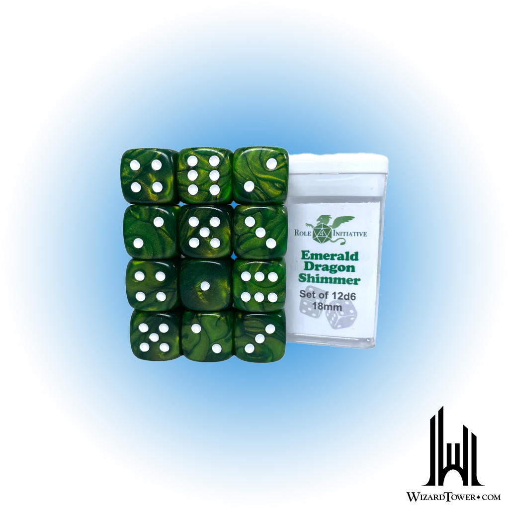 SET OF 12D6 PIPS DICE: EMERALD DRAGON SHIMMER 18MM